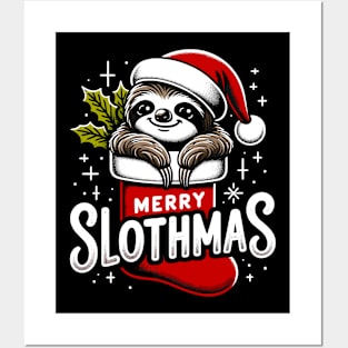 Merry Slothmas Funny Sloth Lovers Christmas Posters and Art